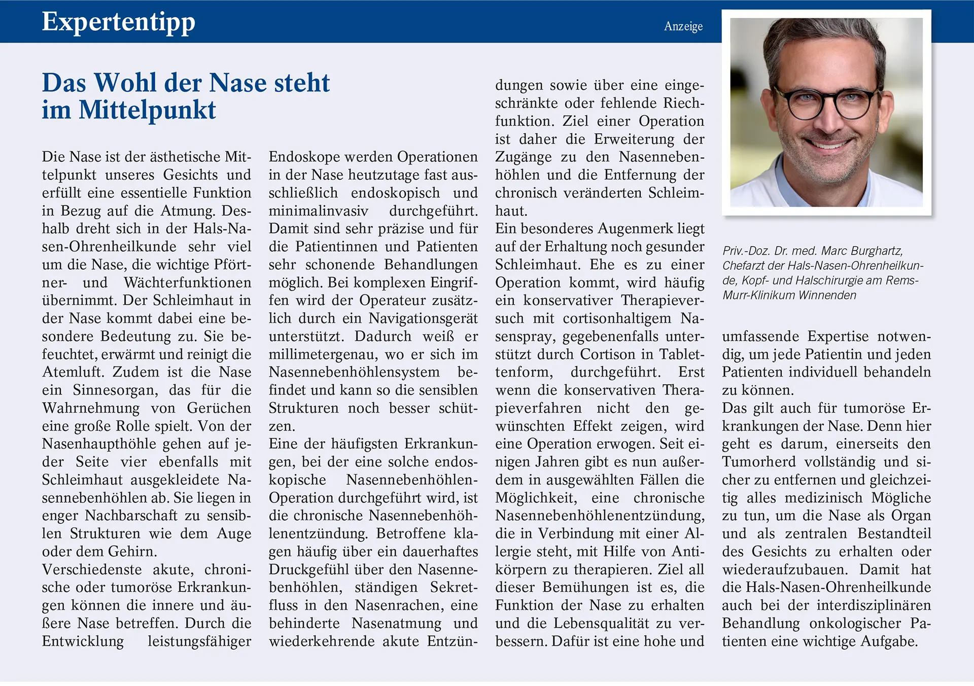 Expertentipp Fokus Medizin - aus der Fachklinik für Hals-Nasen-Ohrenheilkunde