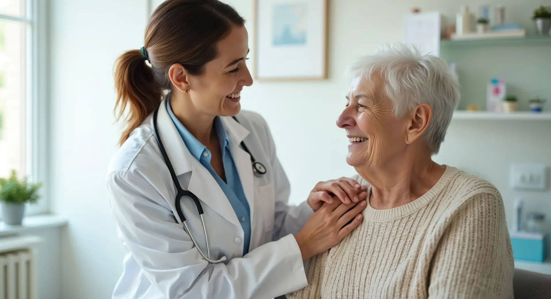 Ärztin mit einer älteren Patientin in geriatrischer Behandlung